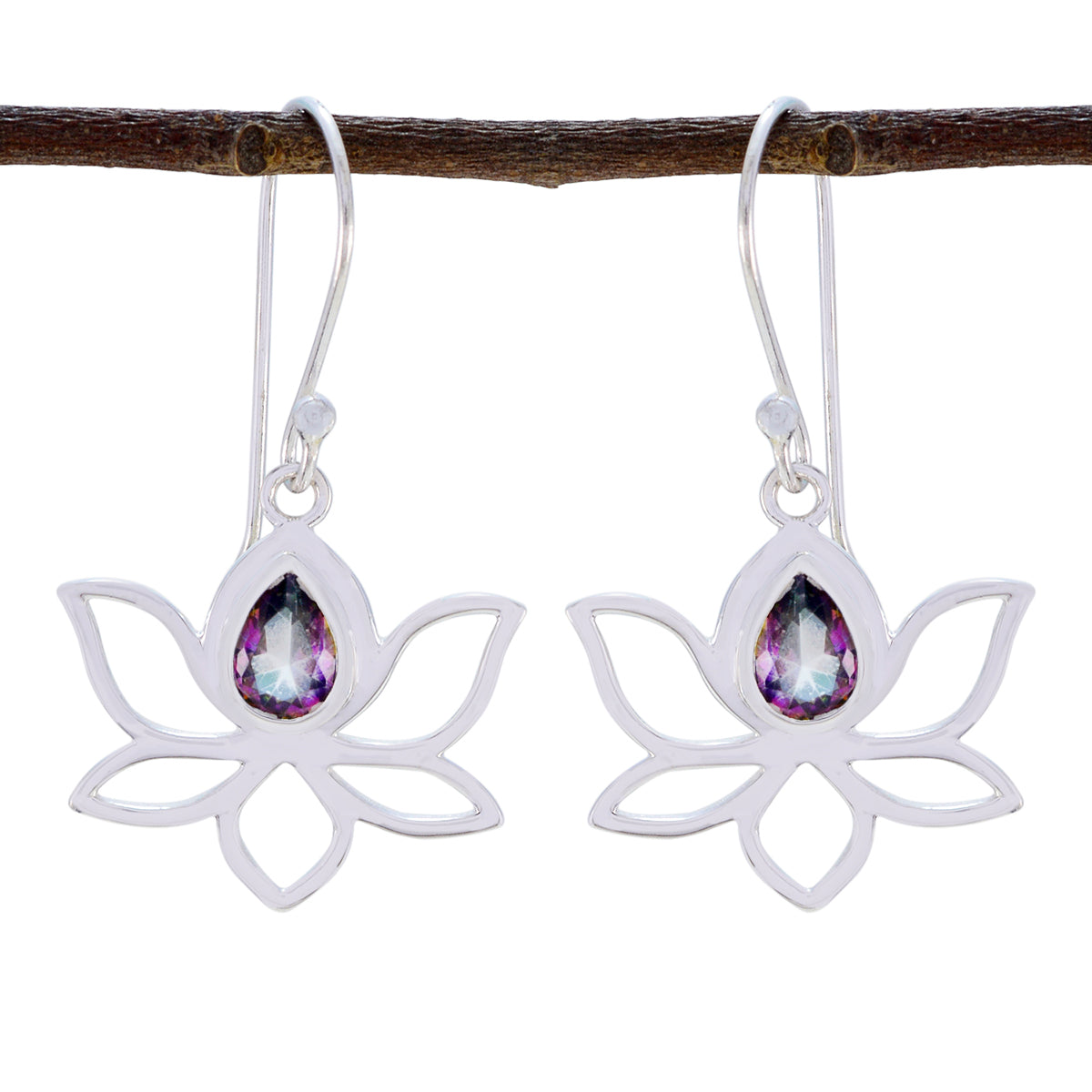 Clara multicolor Dainty Solitaire Dangle Earring Mystic Quartz multicolor Dangle