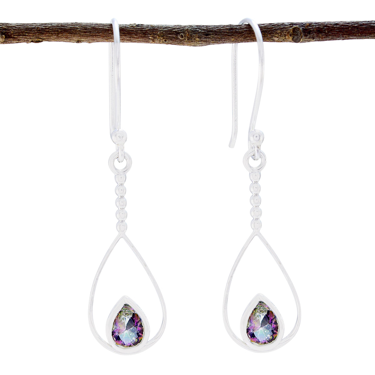 Daniela multicolor Dainty Solitaire Dangle Earring Mystic Quartz multicolor Dangle