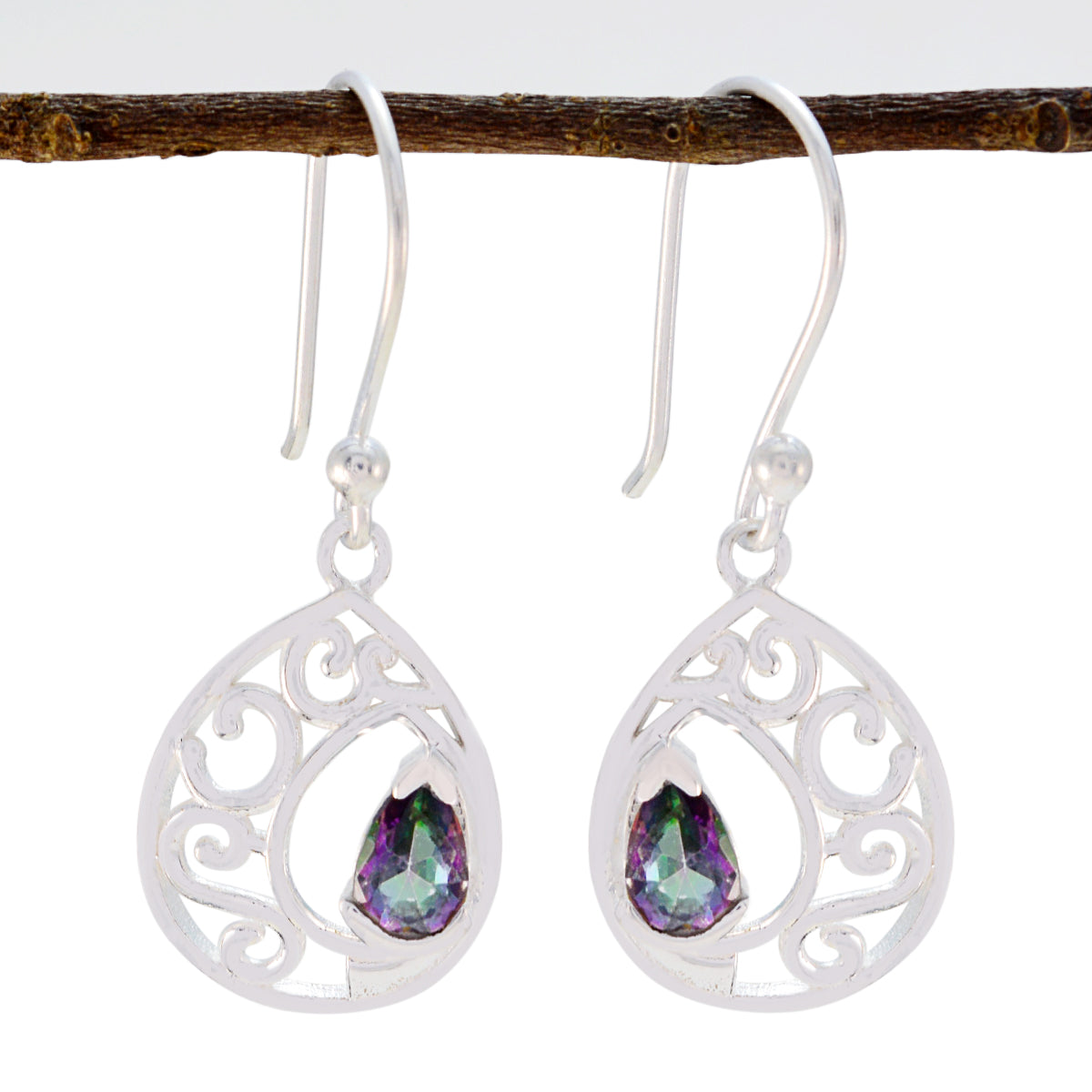 Elena multicolor Slim Solitaire Dangle Earring Mystic Quartz multicolor Dangle