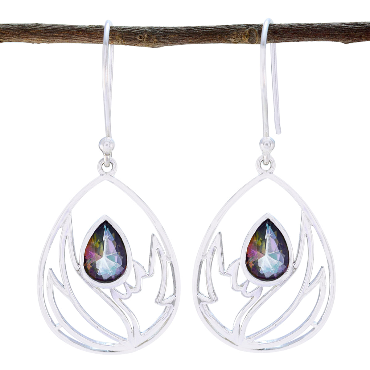 Isabella multicolor Whisper thin Solitaire Dangle Earring Mystic Quartz multicolor Dangle