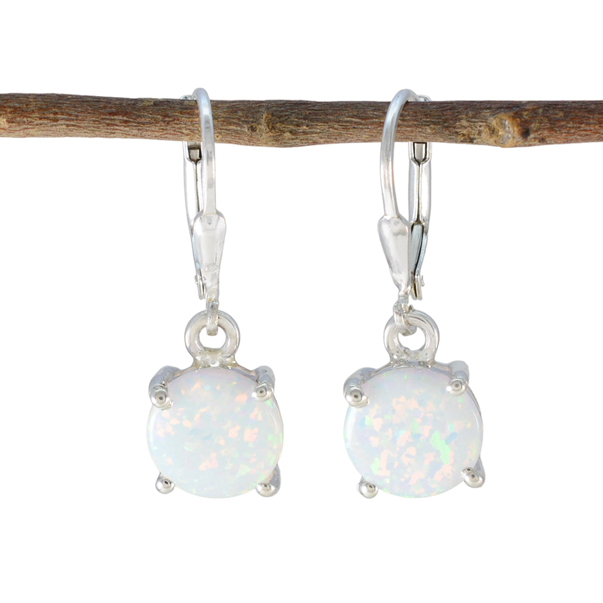Nari White Delicate Solitaire Dangle Earring Created Opal White Dangle