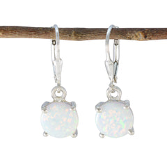 Nari White Delicate Solitaire Dangle Earring Created Opal White Dangle
