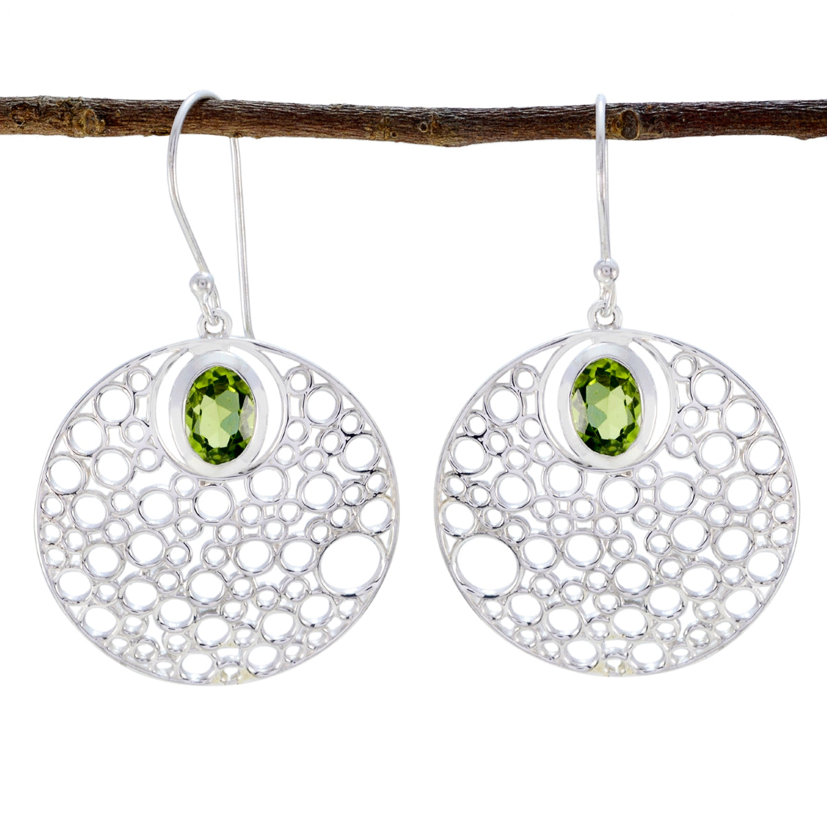 Bianca Green Edgy Solitaire Dangle Earring Peridot Green Dangle