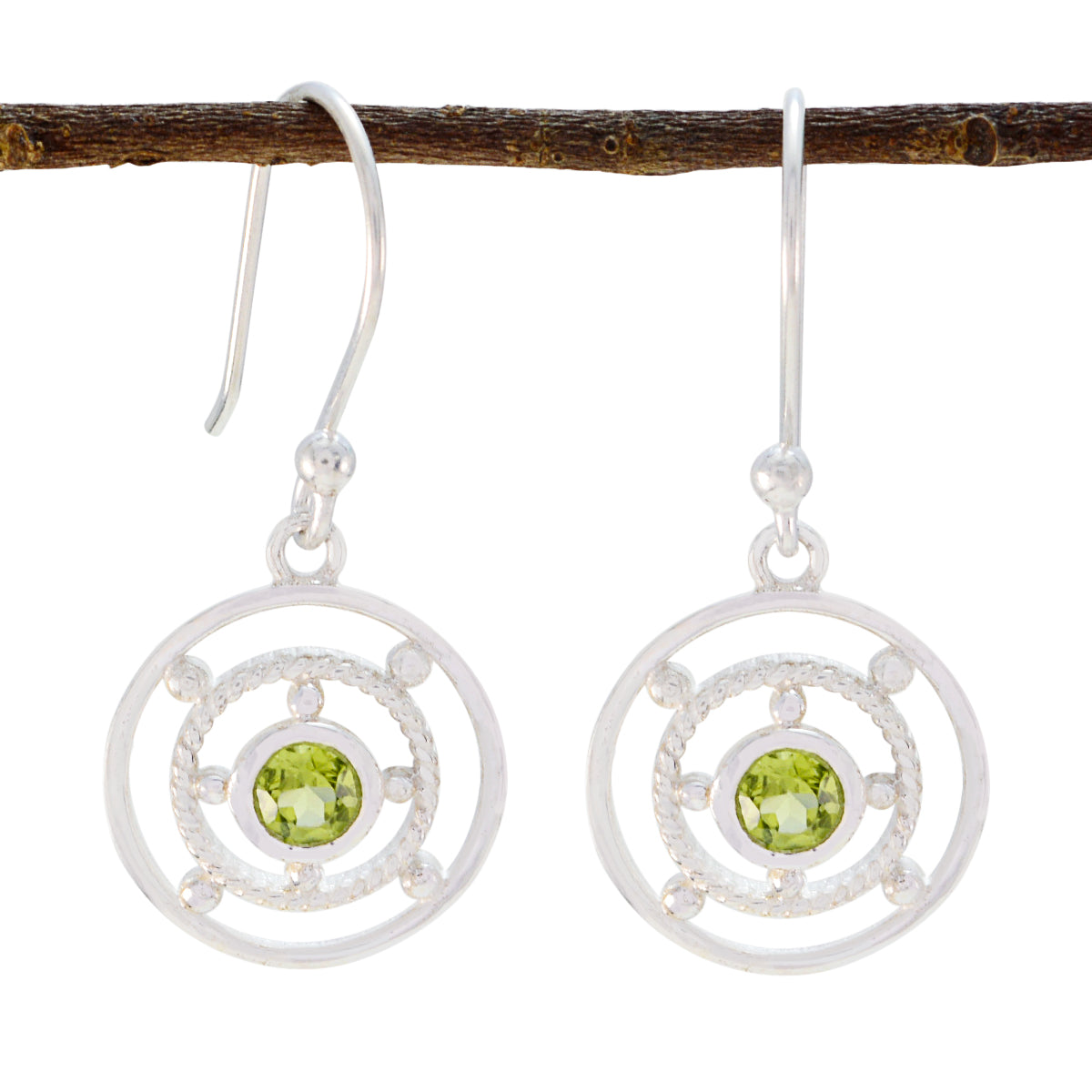 Charlotte Green Slim Solitaire Dangle Earring Peridot Green Dangle