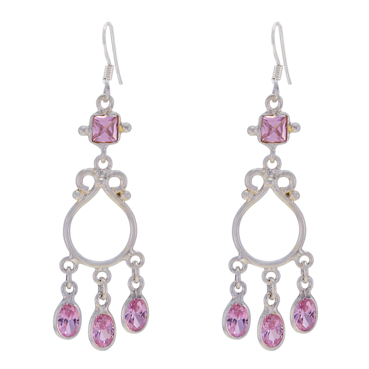 Sarah Pink Whisper thin multiple Dangle Earring Pink CZ Pink Dangle