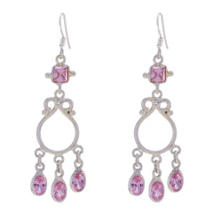 Sarah Pink Whisper thin multiple Dangle Earring Pink CZ Pink Dangle