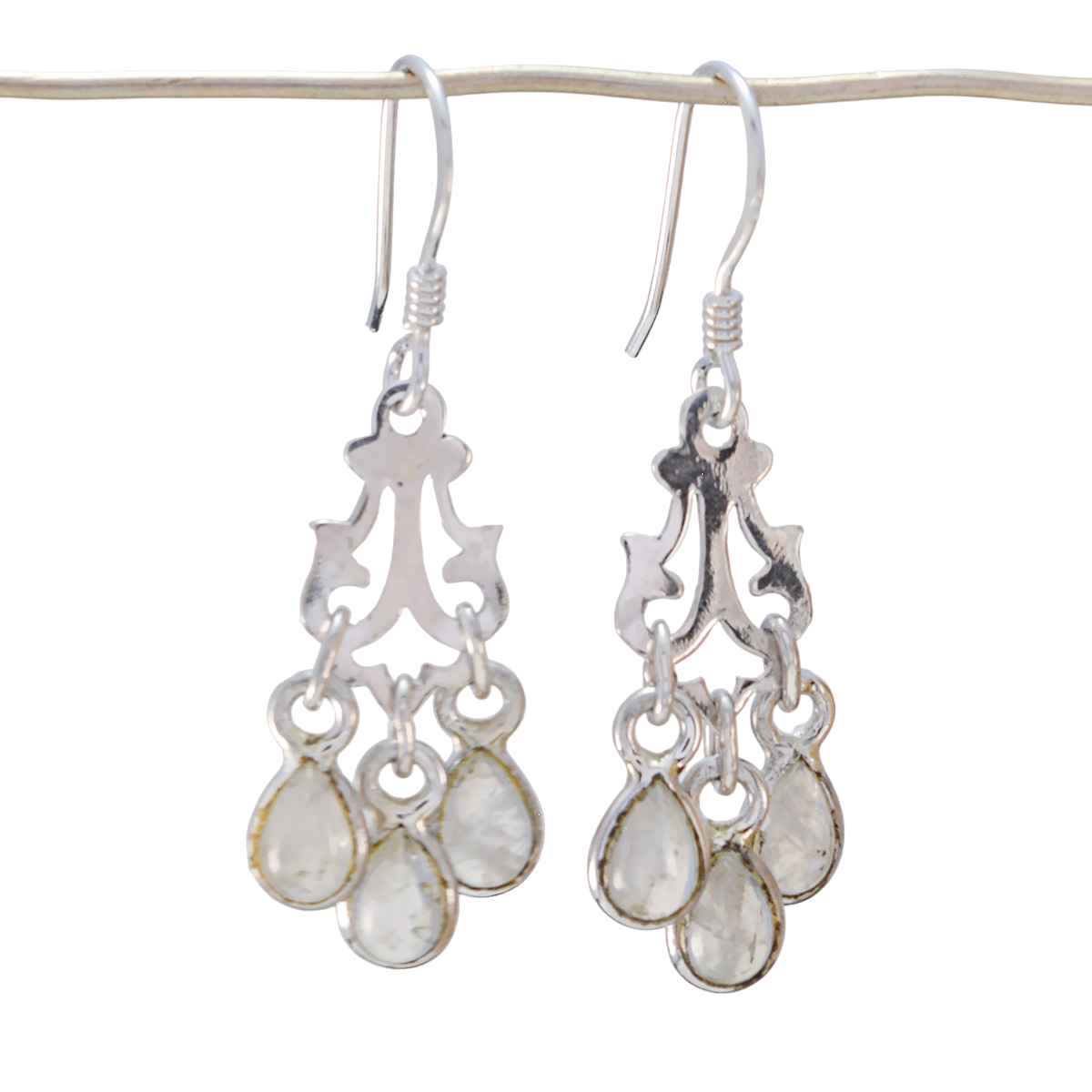 Hina White Elegant multiple Dangle Earring Rainbow Moonstone White Dangle