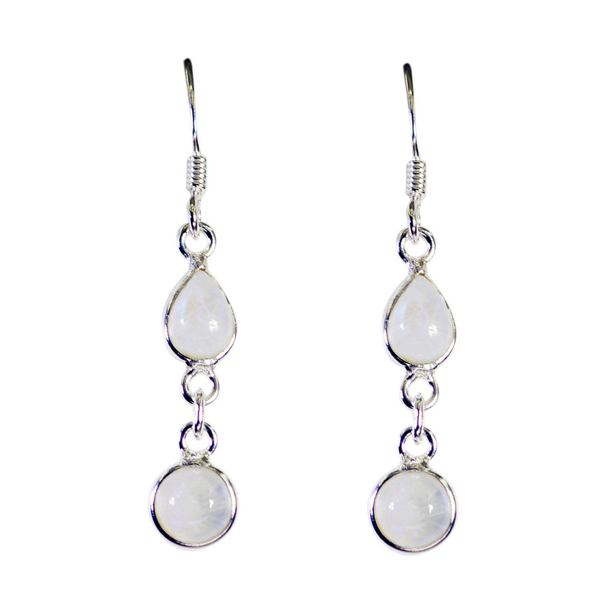 Natalie White Elegant multiple Dangle Earring Rainbow Moonstone White Dangle