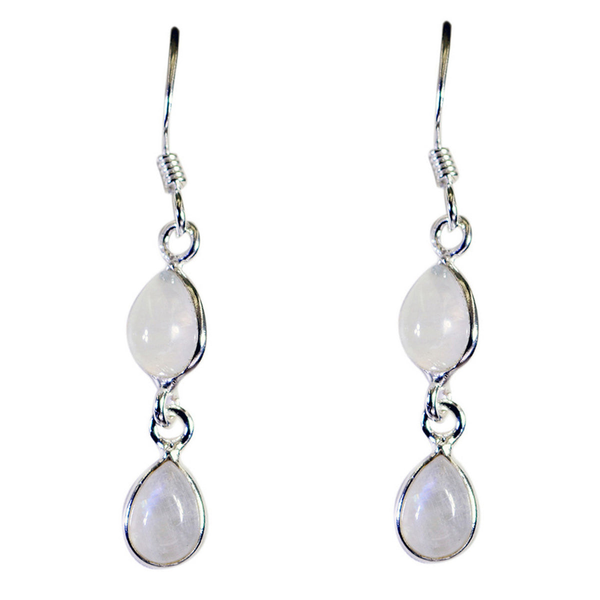 Hye jin White Minimalist multiple Dangle Earring Rainbow Moonstone White Dangle