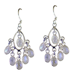 Jia White Tiny multiple Dangle Earring Rainbow Moonstone White Dangle