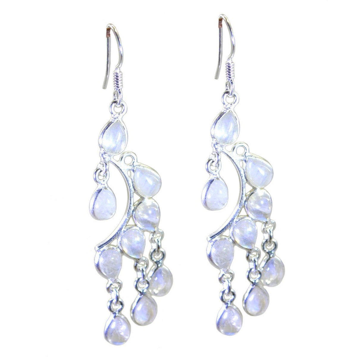 Ji eun White Classic multiple Dangle Earring Rainbow Moonstone White Dangle