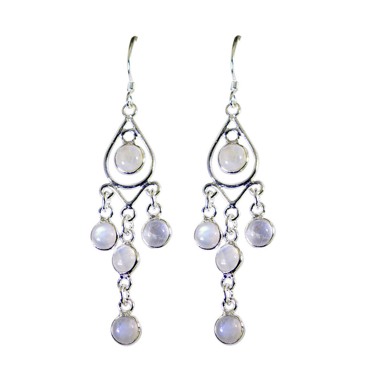 Jiwoo White Dainty multiple Dangle Earring Rainbow Moonstone White Dangle