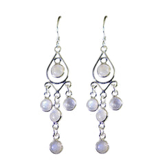 Jiwoo White Dainty multiple Dangle Earring Rainbow Moonstone White Dangle