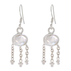 Aurora White Dainty multiple Dangle Earring Rainbow Moonstone White Dangle