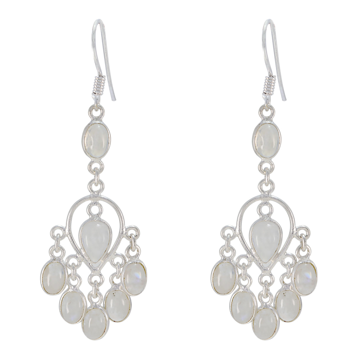 Naomi White Classic multiple Dangle Earring Rainbow Moonstone White Dangle
