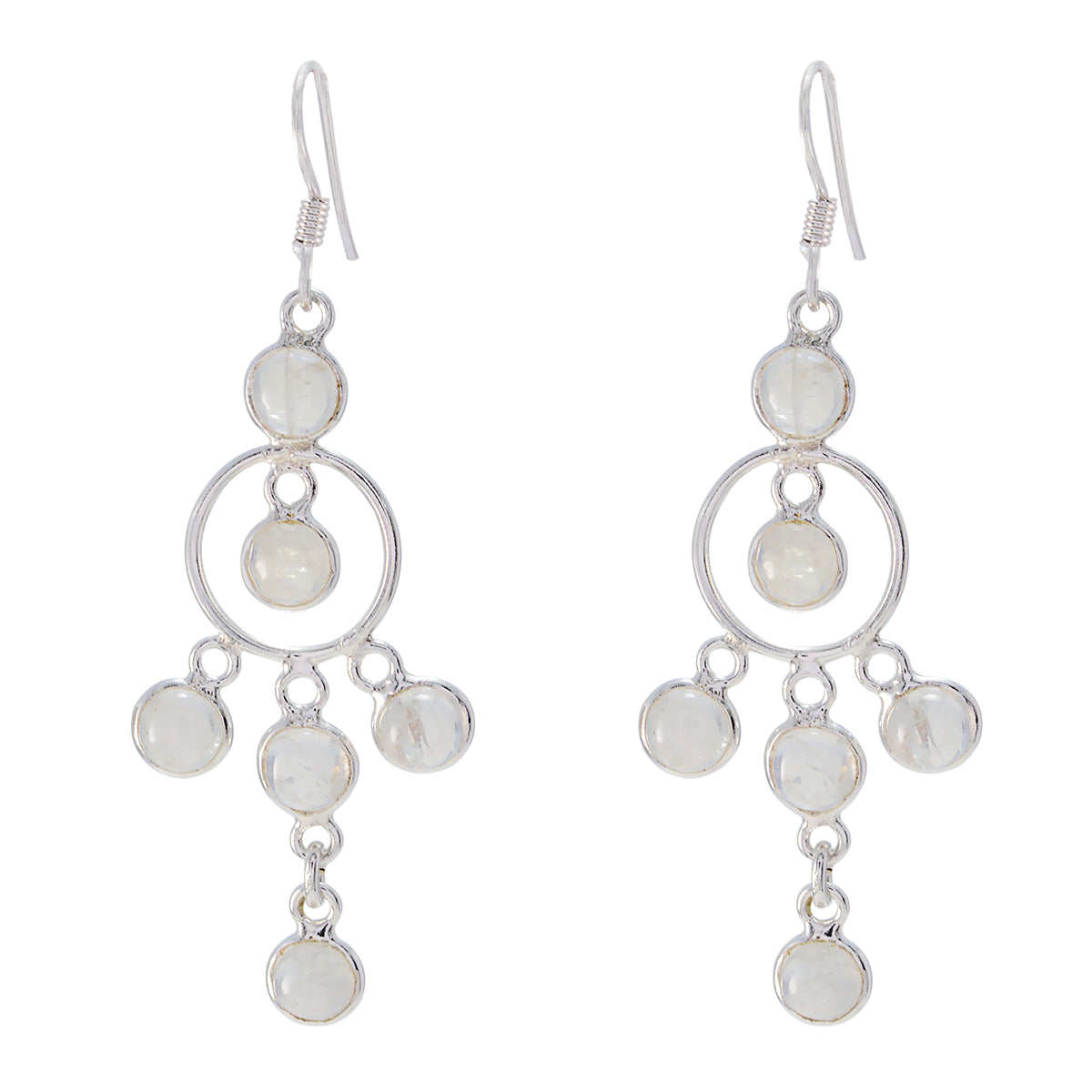 Nari White Dainty multiple Dangle Earring Rainbow Moonstone White Dangle