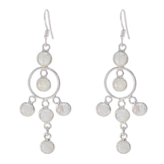 Nari White Dainty multiple Dangle Earring Rainbow Moonstone White Dangle