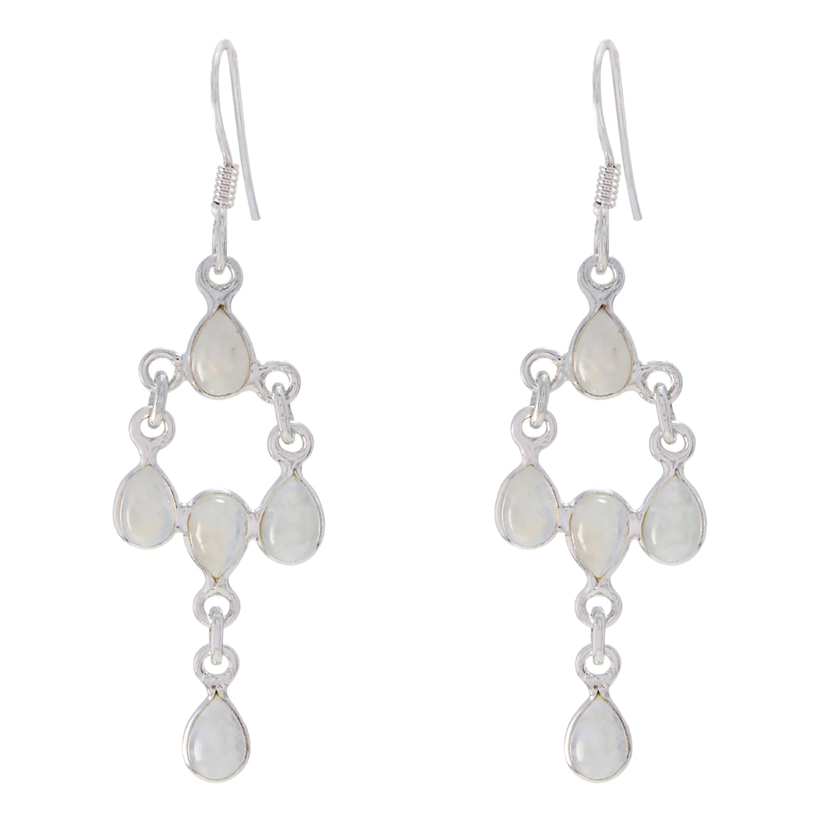 Rina White Delicate multiple Dangle Earring Rainbow Moonstone White Dangle