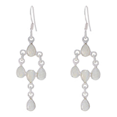 Rina White Delicate multiple Dangle Earring Rainbow Moonstone White Dangle
