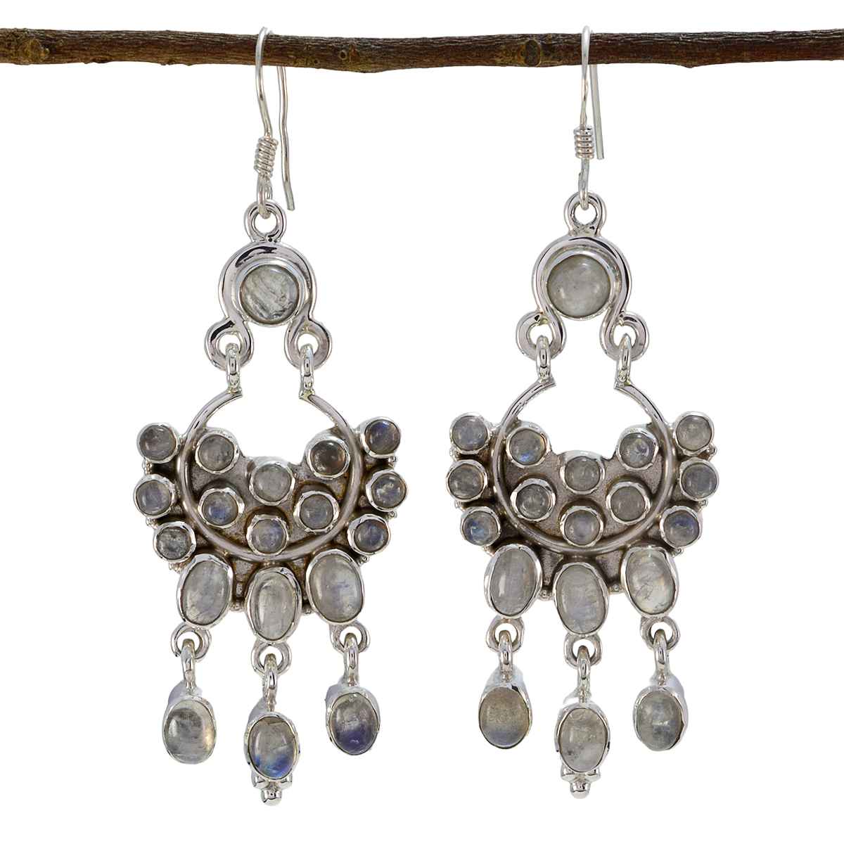 Seo yeon White Statement multiple Dangle Earring Rainbow Moonstone White Dangle
