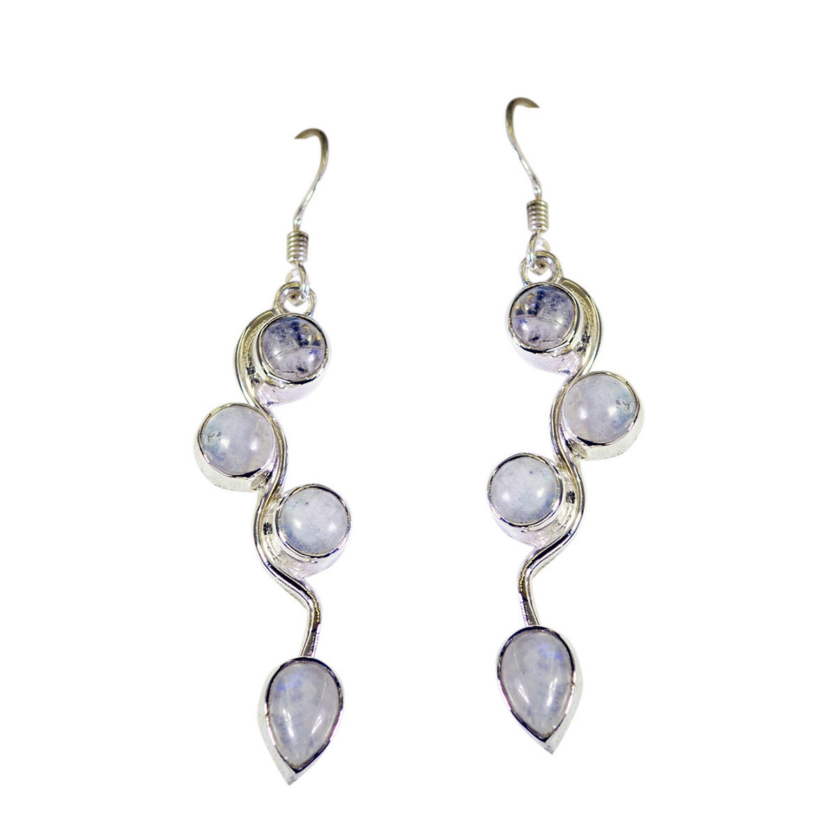 Emi White Dainty multiple Dangle Earring Rainbow Moonstone White Dangle