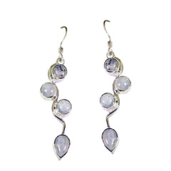 Emi White Dainty multiple Dangle Earring Rainbow Moonstone White Dangle