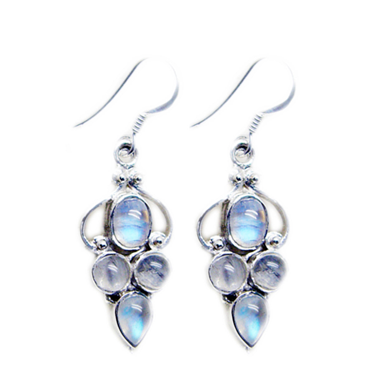 Wen White Dainty multiple Dangle Earring Rainbow Moonstone White Dangle