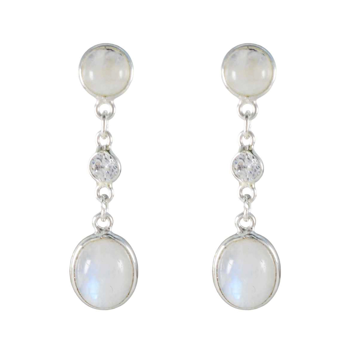 Yuki White Delicate multiple Stud Earring Rainbow Moonstone White Stud