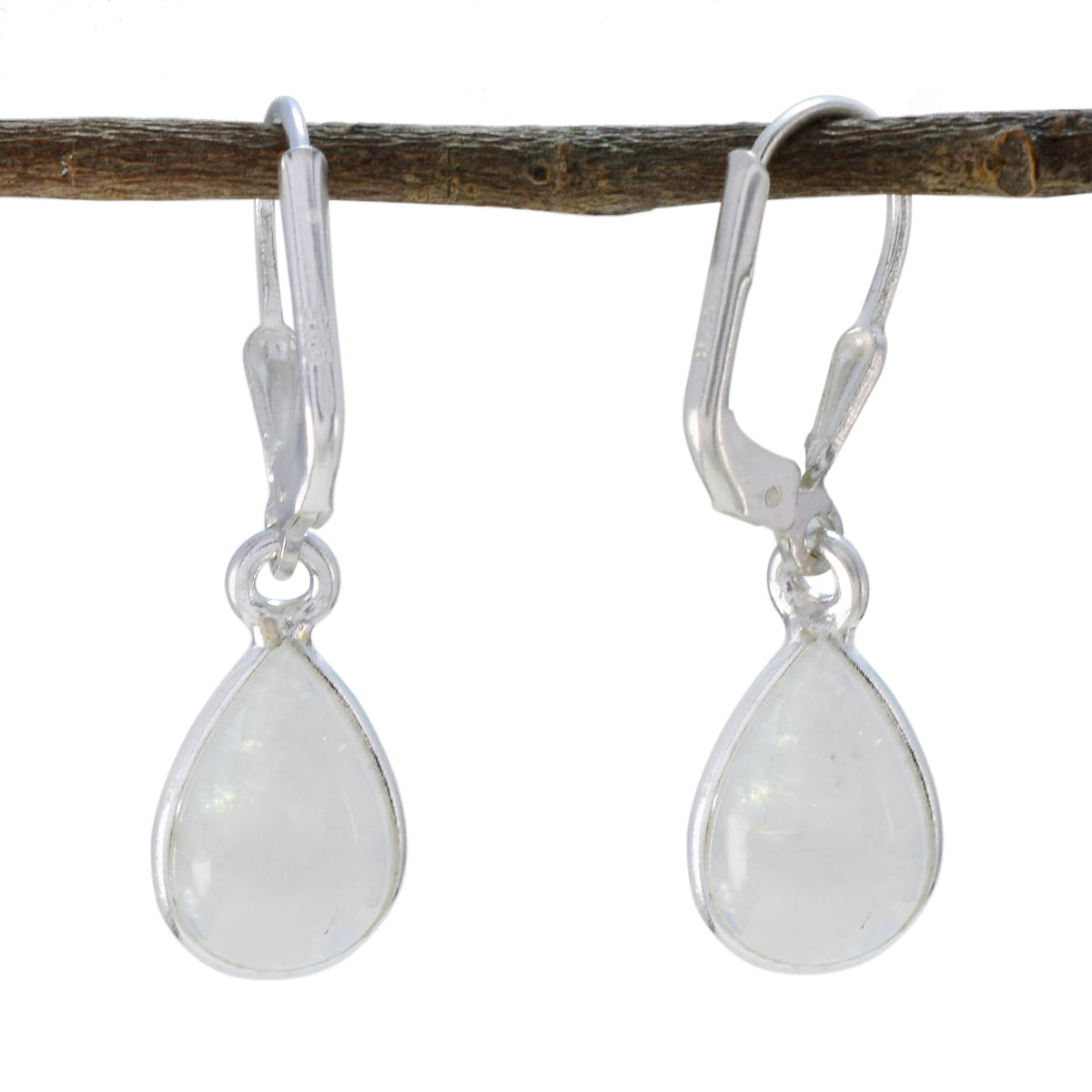 Mia White Dainty Solitaire Dangle Earring Rainbow Moonstone White Dangle