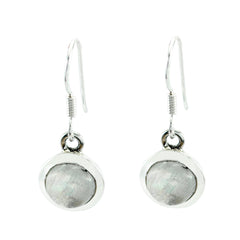 Joaquina White Delicate Solitaire Dangle Earring Rainbow Moonstone White Dangle