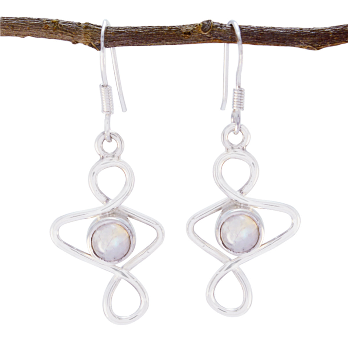 Emily White Delicate Solitaire Dangle Earring Rainbow Moonstone White Dangle