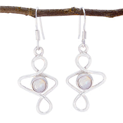 Emily White Delicate Solitaire Dangle Earring Rainbow Moonstone White Dangle