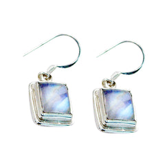 Jia White Tiny Solitaire Dangle Earring Rainbow Moonstone White Dangle