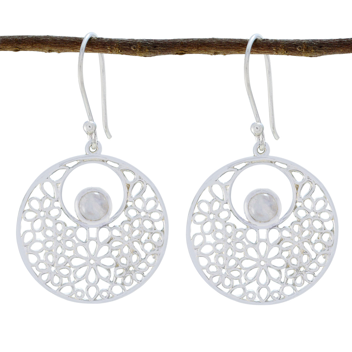 Julieta White Eye catching Solitaire Dangle Earring Rainbow Moonstone White Dangle