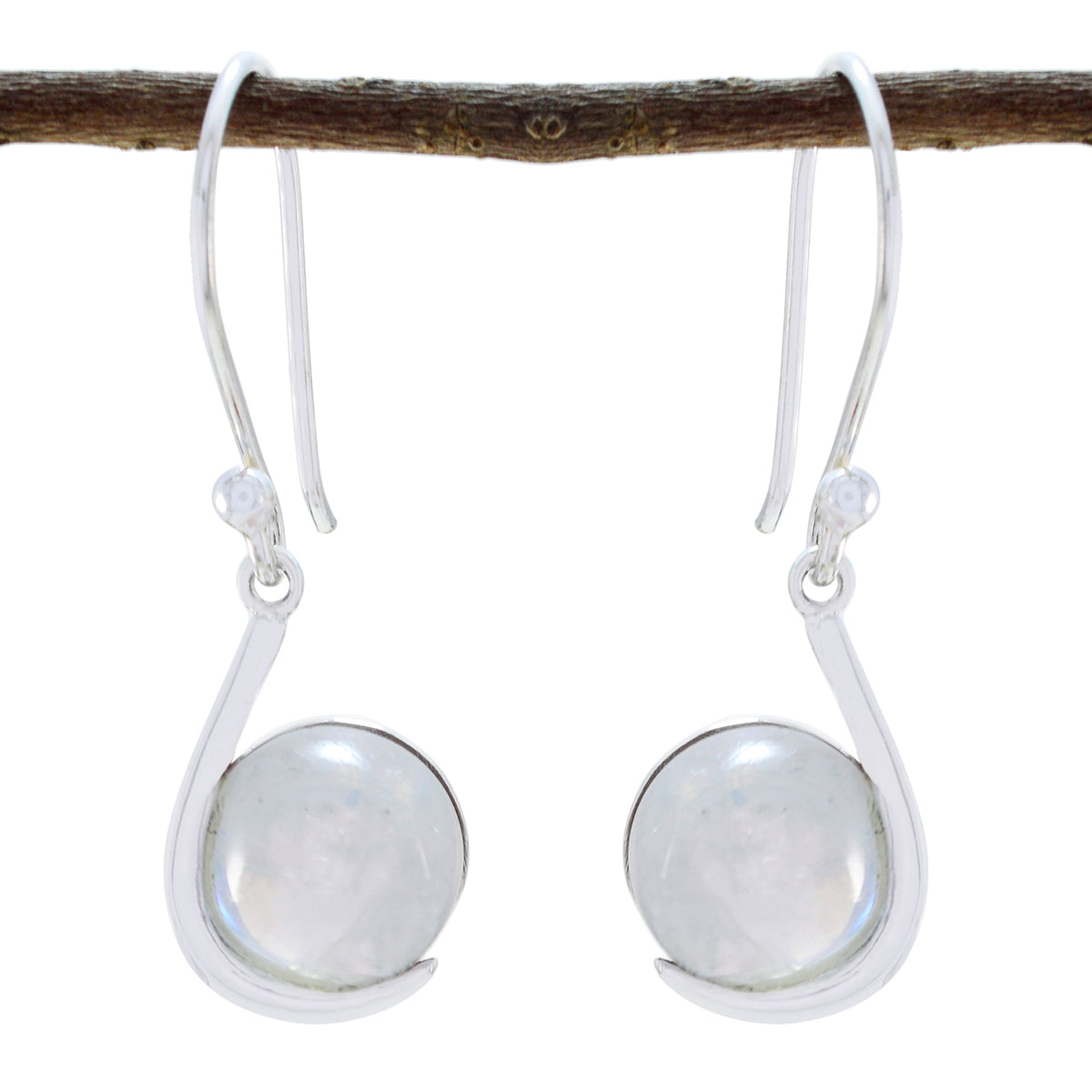 Laura White Featherlight Solitaire Dangle Earring Rainbow Moonstone White Dangle