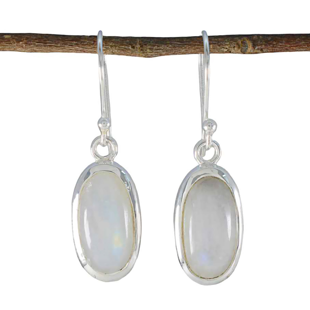 Lorena White Classic Solitaire Dangle Earring Rainbow Moonstone White Dangle