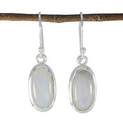 Lorena White Classic Solitaire Dangle Earring Rainbow Moonstone White Dangle