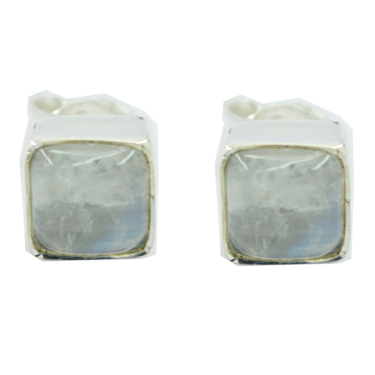 Lourdes White Delicate Solitaire Stud Earring Rainbow Moonstone White Stud