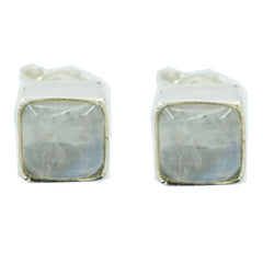 Lourdes White Delicate Solitaire Stud Earring Rainbow Moonstone White Stud