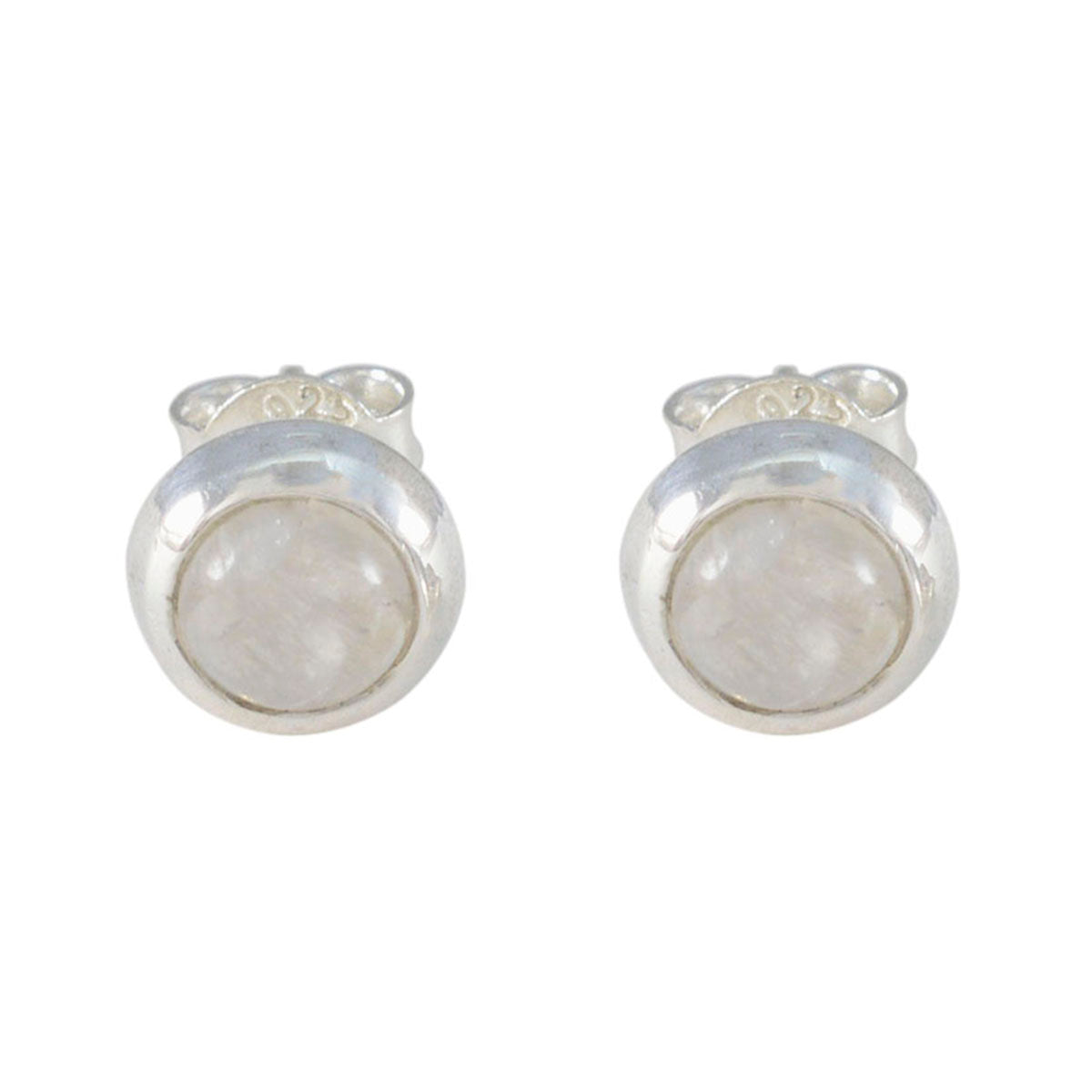 Ella White Delicate Solitaire Stud Earring Rainbow Moonstone White Stud