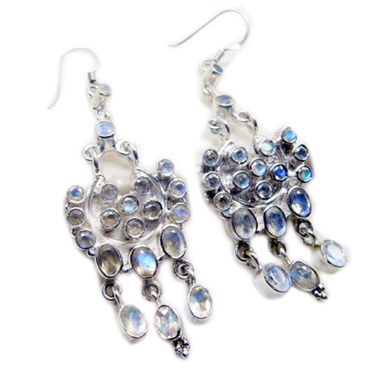Noelia White Statement multiple Dangle Earring Rainbow Moonstone White Dangle