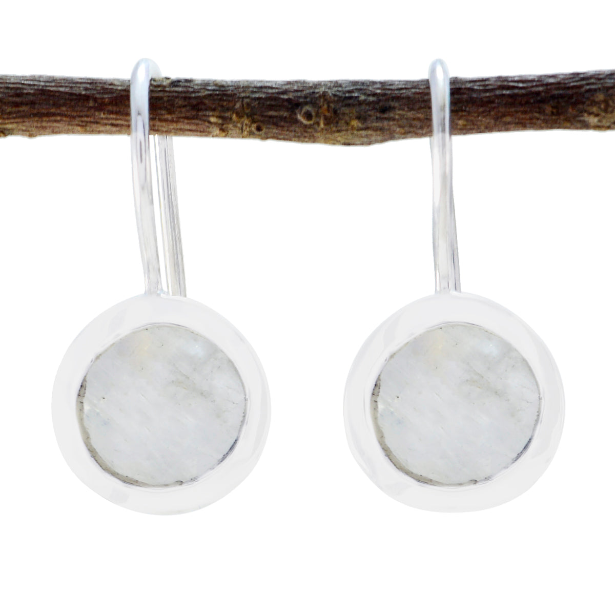 Camila White Delicate Solitaire Dangle Earring Rainbow Moonstone White Dangle