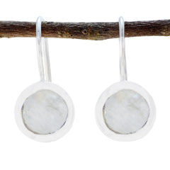 Camila White Delicate Solitaire Dangle Earring Rainbow Moonstone White Dangle