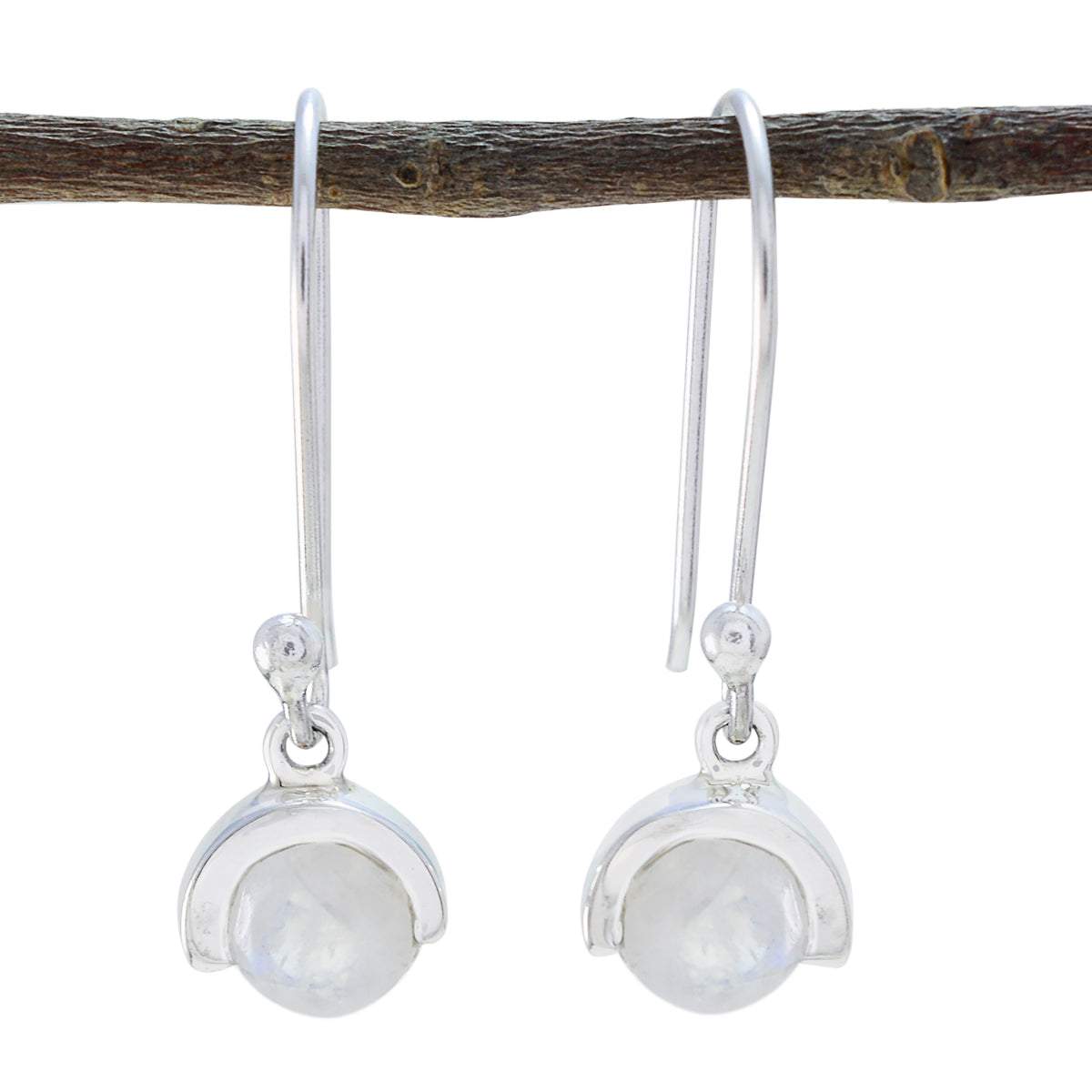 Anna White Dainty Solitaire Dangle Earring Rainbow Moonstone White Dangle