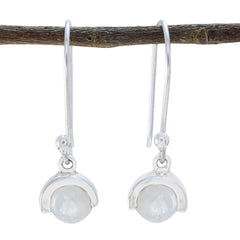 Anna White Dainty Solitaire Dangle Earring Rainbow Moonstone White Dangle