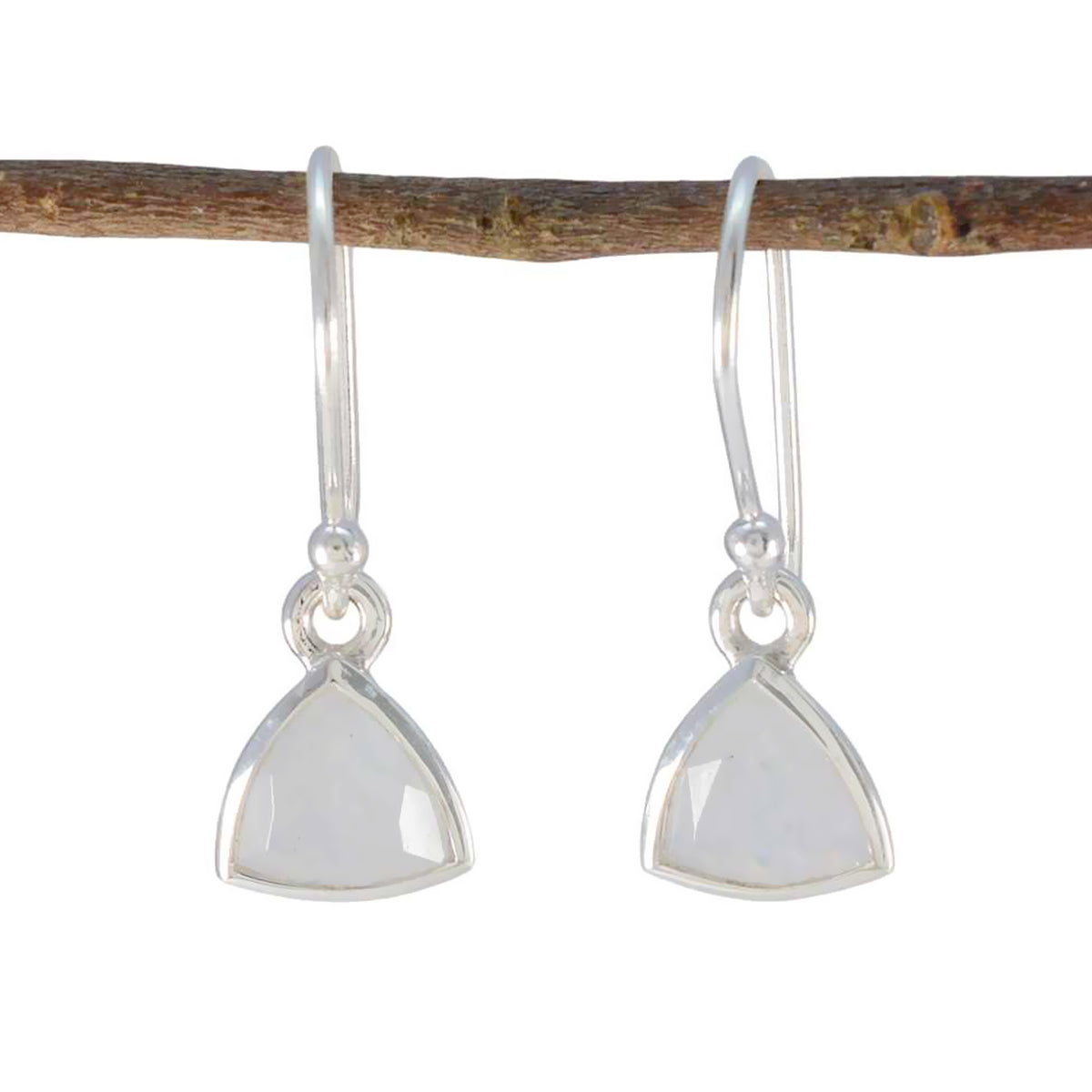 Ava White Dainty Solitaire Dangle Earring Rainbow Moonstone White Dangle