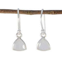 Ava White Dainty Solitaire Dangle Earring Rainbow Moonstone White Dangle