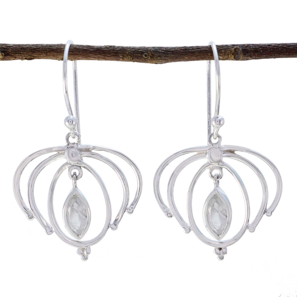 Pilar White Featherlight Solitaire Dangle Earring Rainbow Moonstone White Dangle