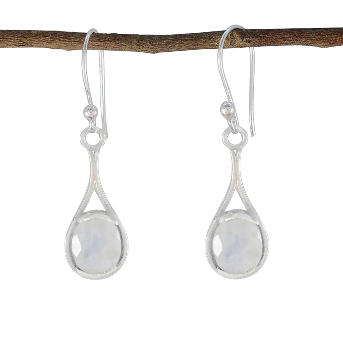 Renata White Dainty Solitaire Dangle Earring Rainbow Moonstone White Dangle
