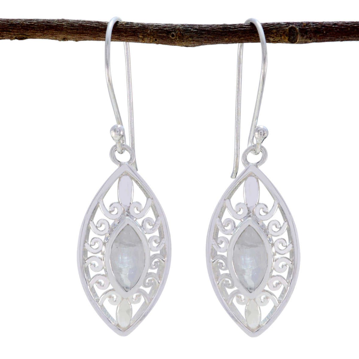 Sara White Featherlight Solitaire Dangle Earring Rainbow Moonstone White Dangle